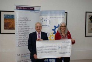 Patrick Allen donating cheque to Headway 2017