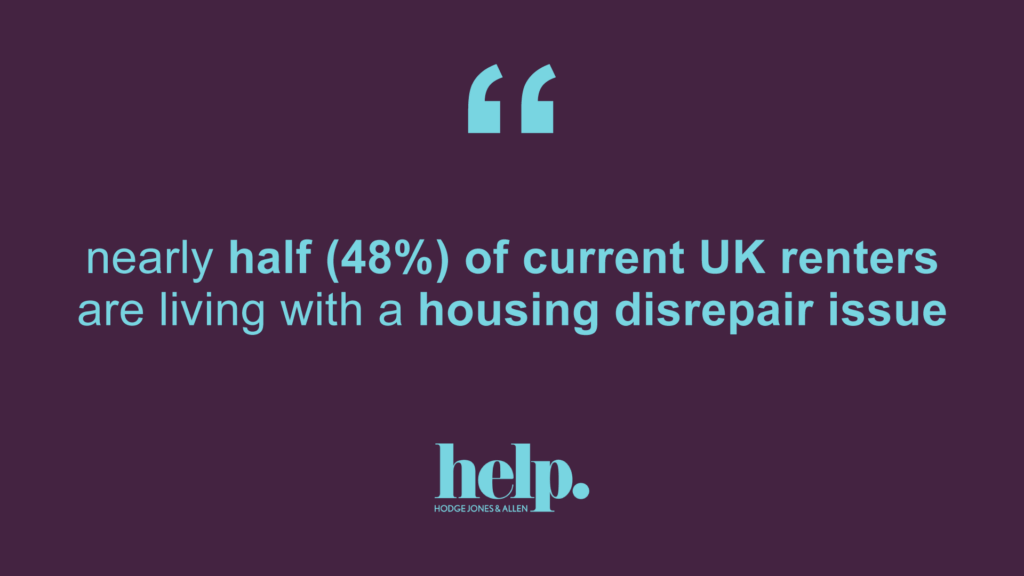 Nearly half 48% of current UK renters are living with a housing disrepair issue