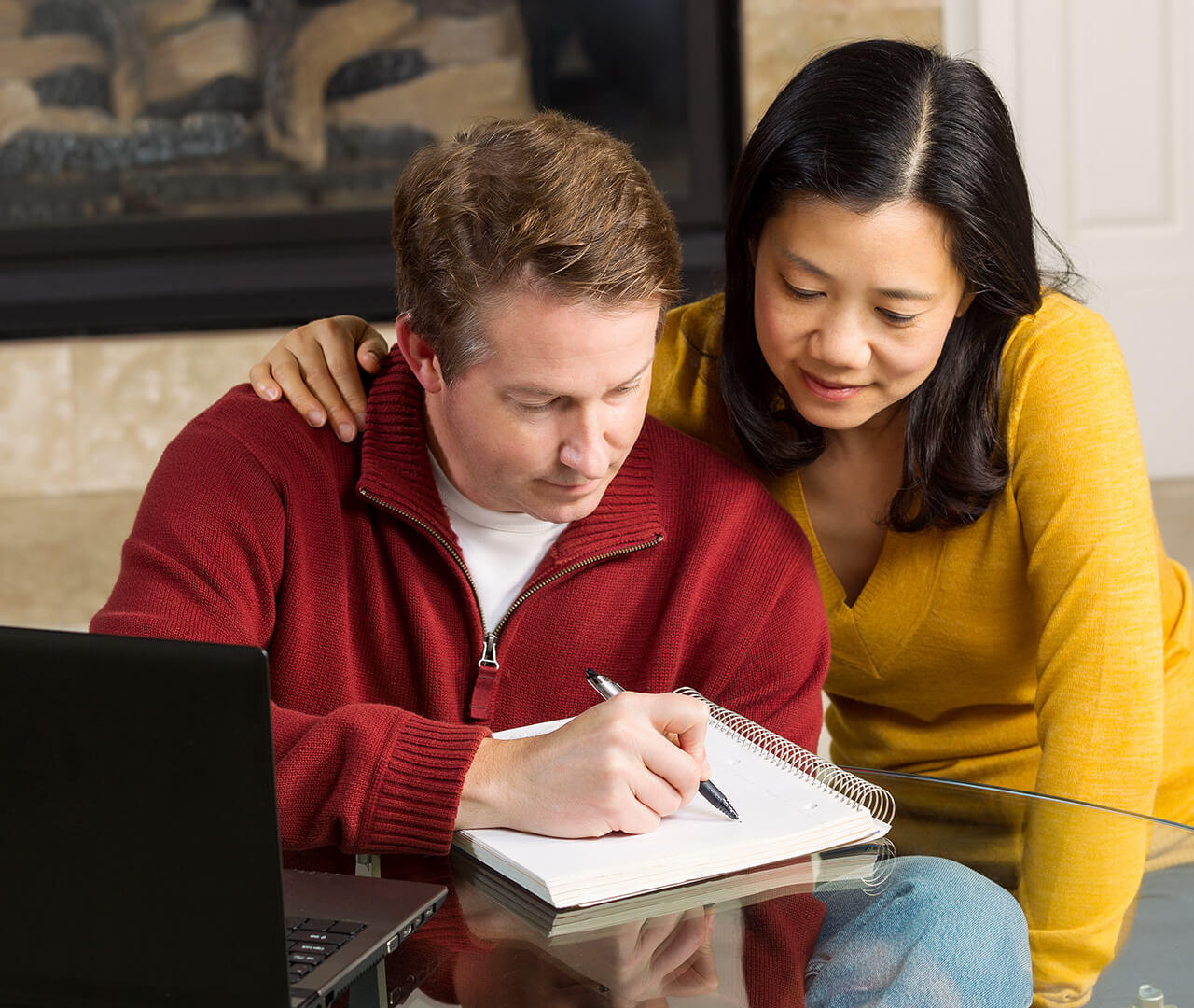 Couple reading notes